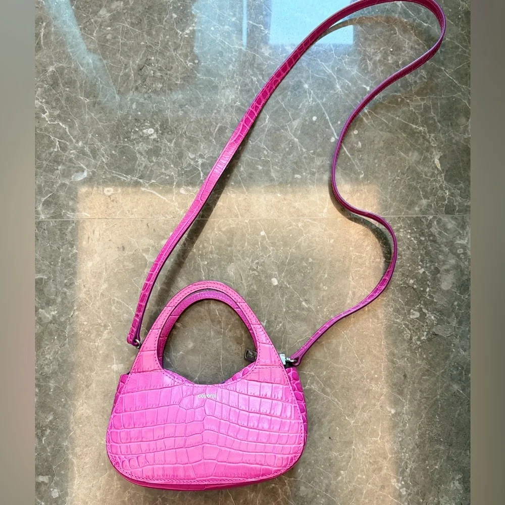 Coperni Fuchsia Croc-Embossed Mini Crossbody Bag